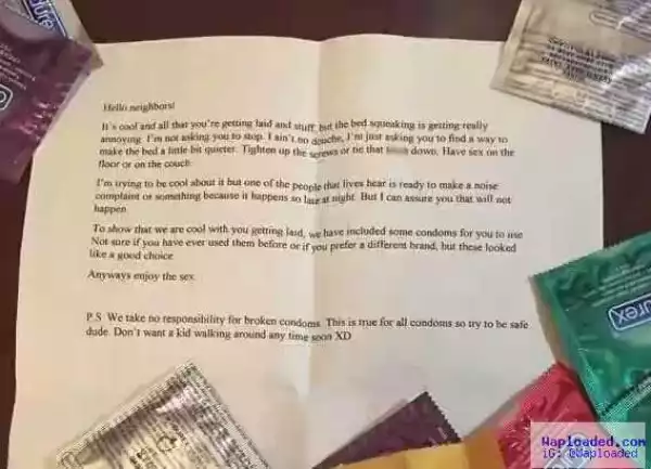 Man gets funny letter from neighbours over loud sex